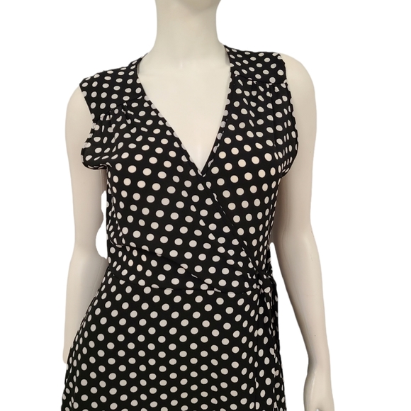 Monteau Black Polka Dot Wrap Dress size Large - Picture 4 of 6